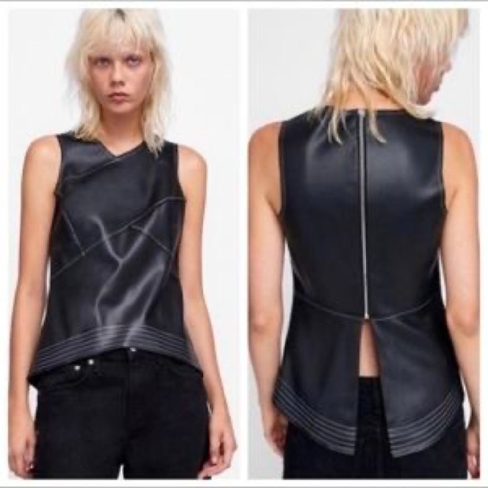 Zara Faux Leather Wrap Top
